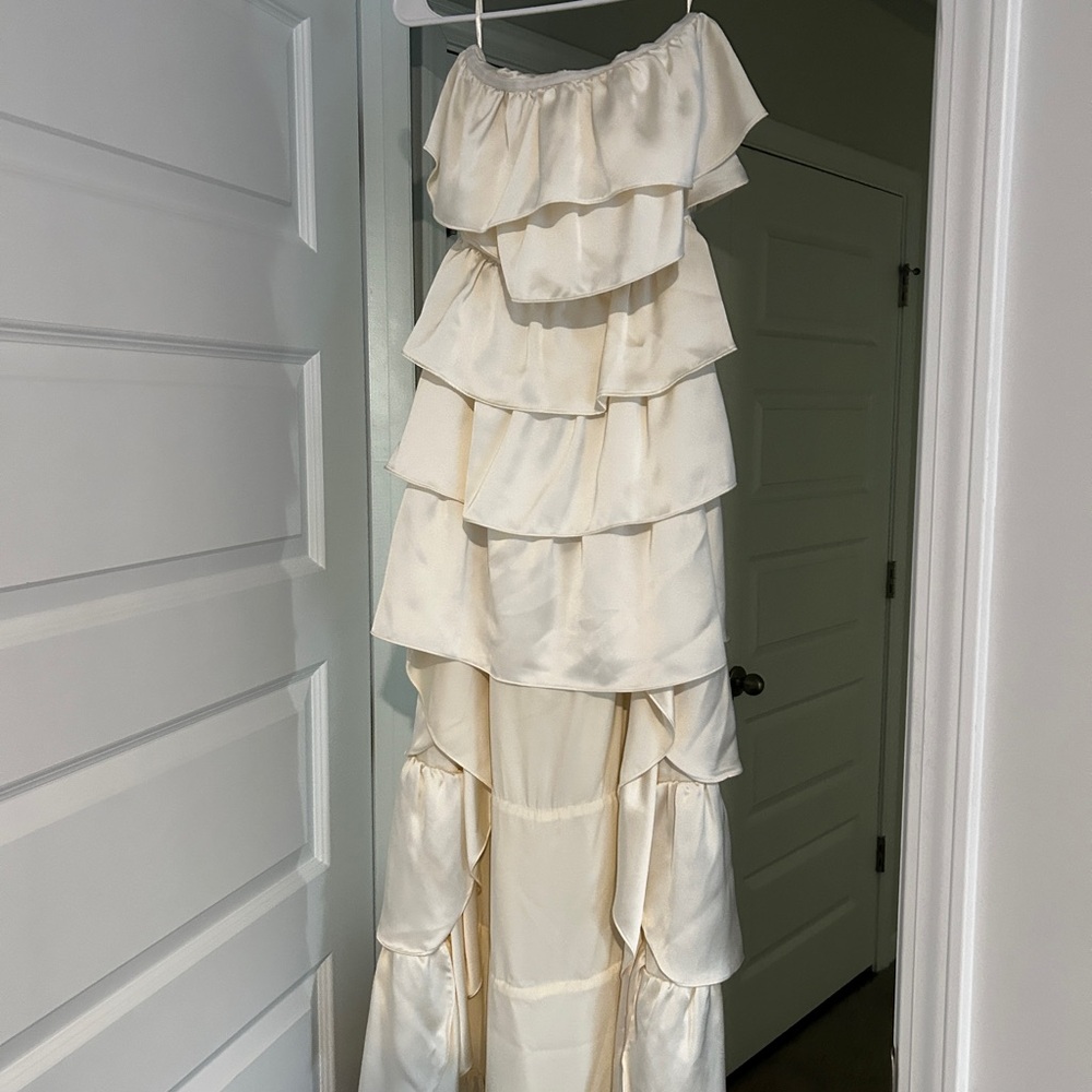 Tiered Satin Ruffle High Low Dress